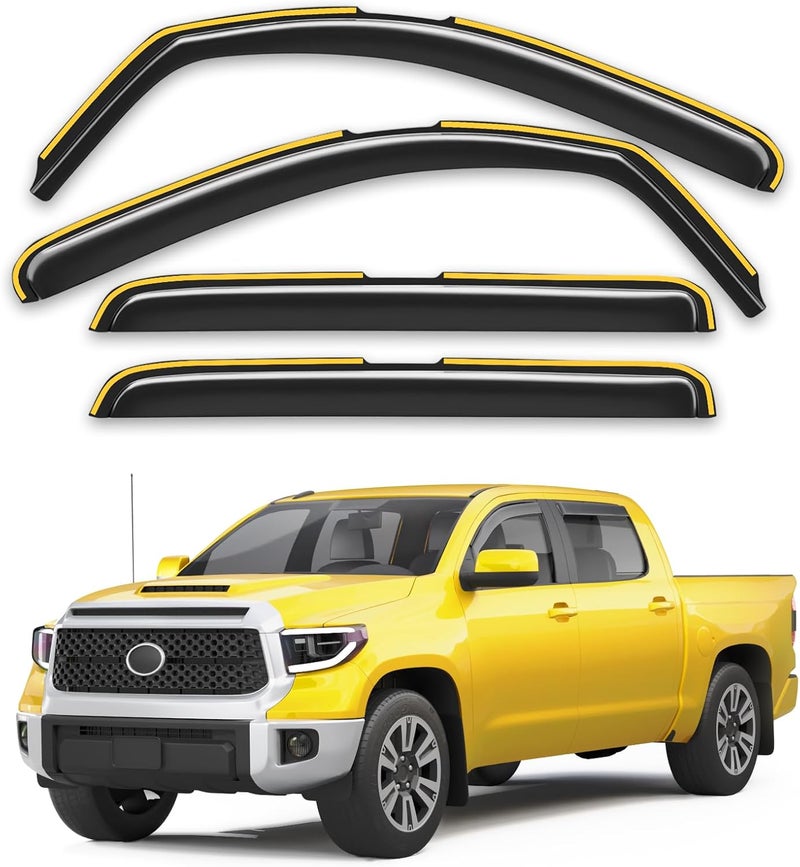 Deejecsun in-Channel Window Rain Guards Fit for Toyota Tundra CrewMax 2007-2021 Rain Guards Extra Durable Side Window Deflectors Truck Visors Vent Visors Vent Shades Car Accessories -4 pcs - Image 1